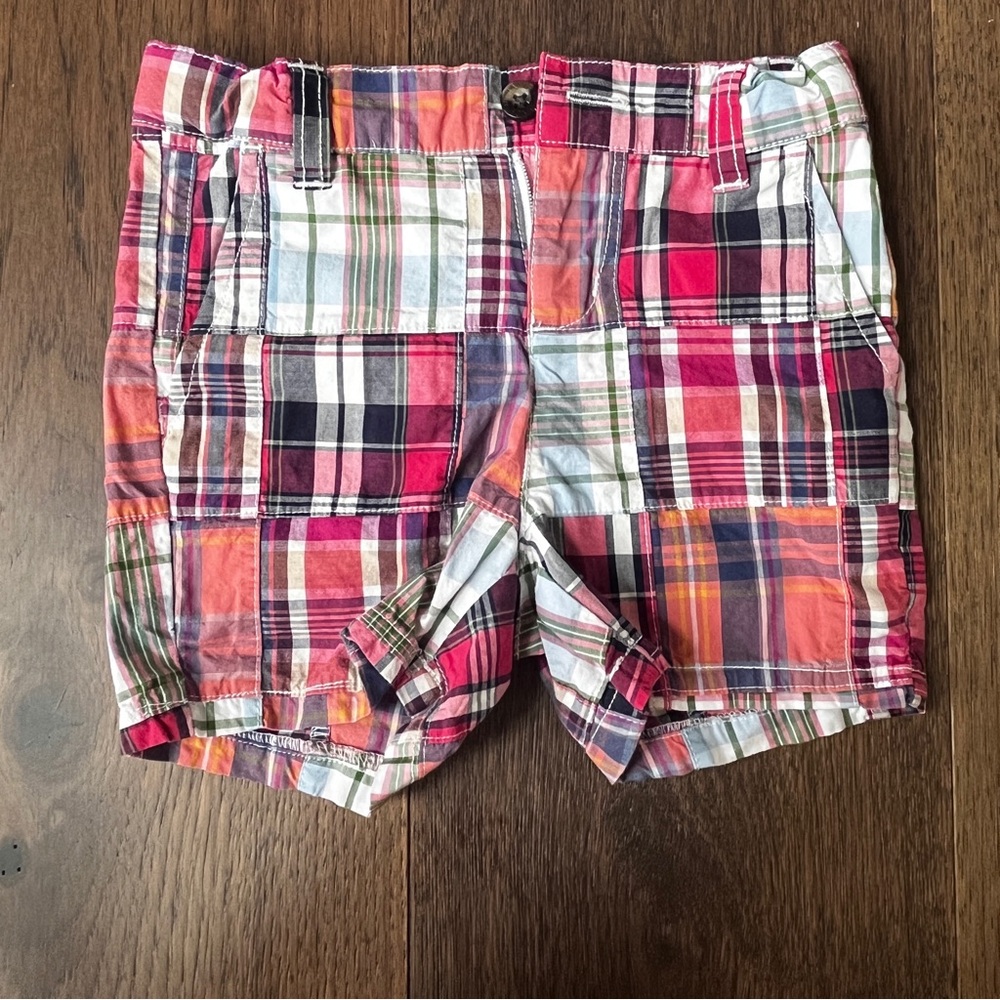 Janie and Jack toddler boys madras plaid shorts, size 18-24m